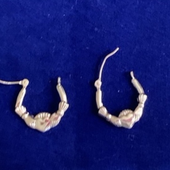 Dainty Claddagh Gold Hoop Earrings - Picture 8 of 9